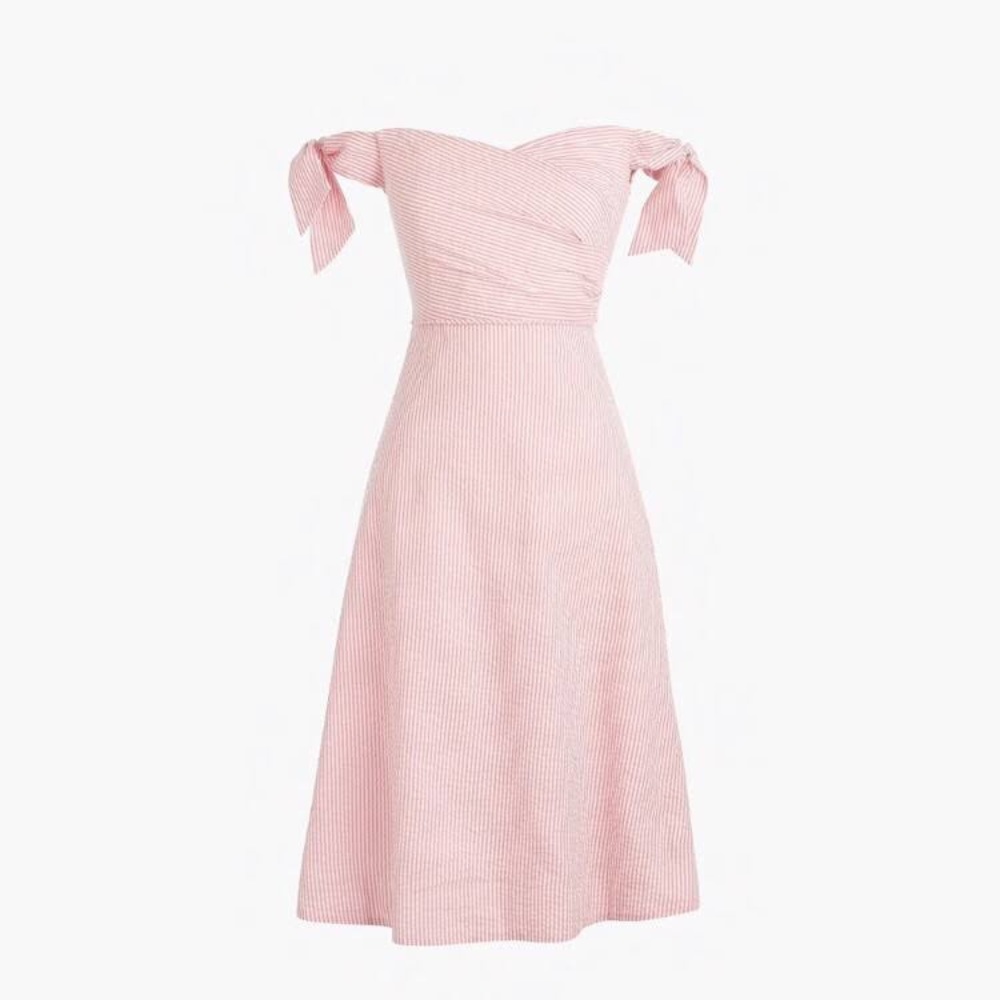 NWT Pink Seersucker Off Shoulder Dress